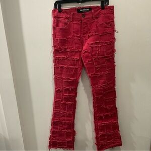 Valabasas stacked flared red jeans